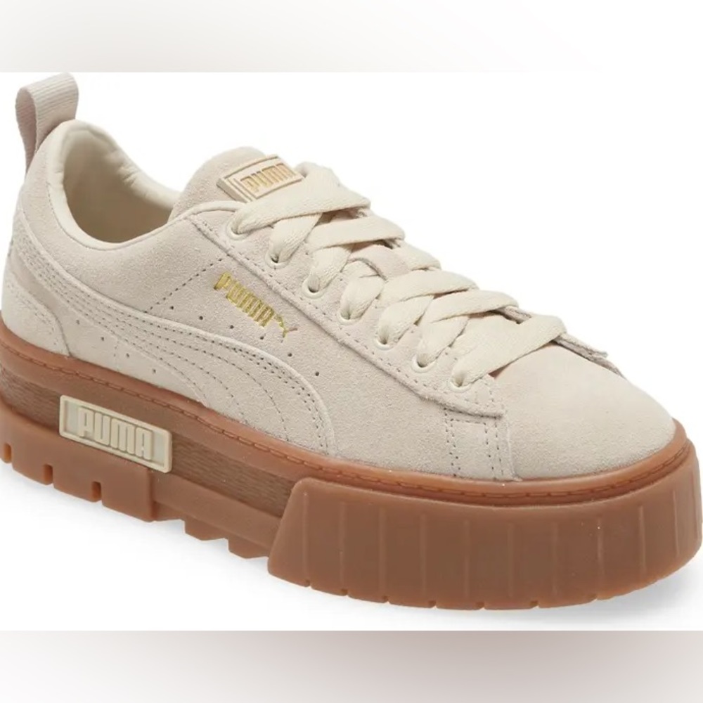 Tan Suede Platform Pumas (Mayze Gum Platform Sneaker)